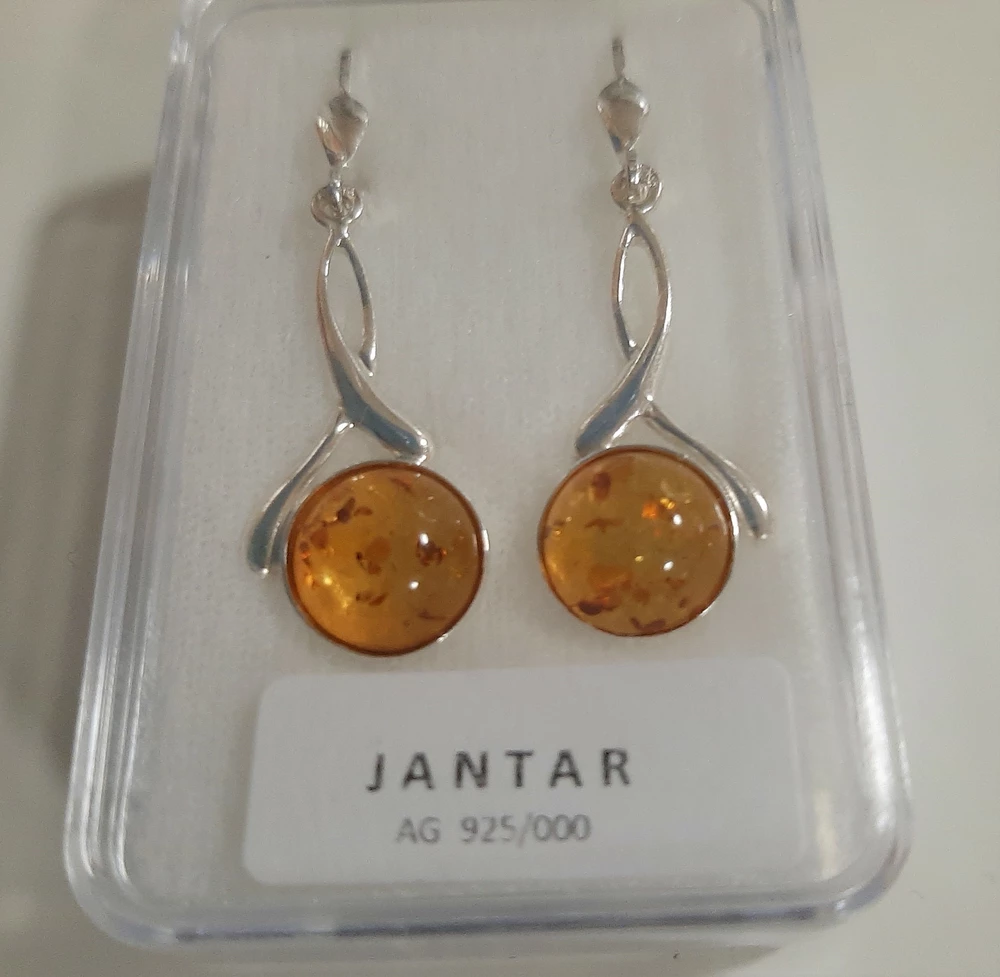 JANTAR NÁUŠNICE STŘÍBRO