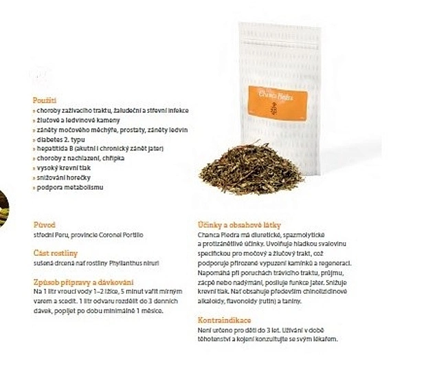 ČAJ CHANCA PIEDRA -LEDVINY, MOČOVÝ MĚCHÝŘ, PROSTATA
