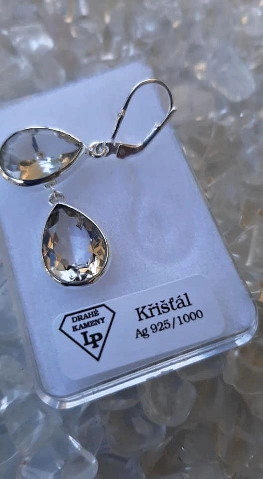 KŘIŠŤÁL NÁUŠNICE STŘÍBRO 