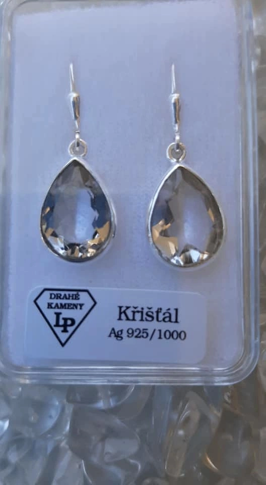 KŘIŠŤÁL NÁUŠNICE STŘÍBRO 